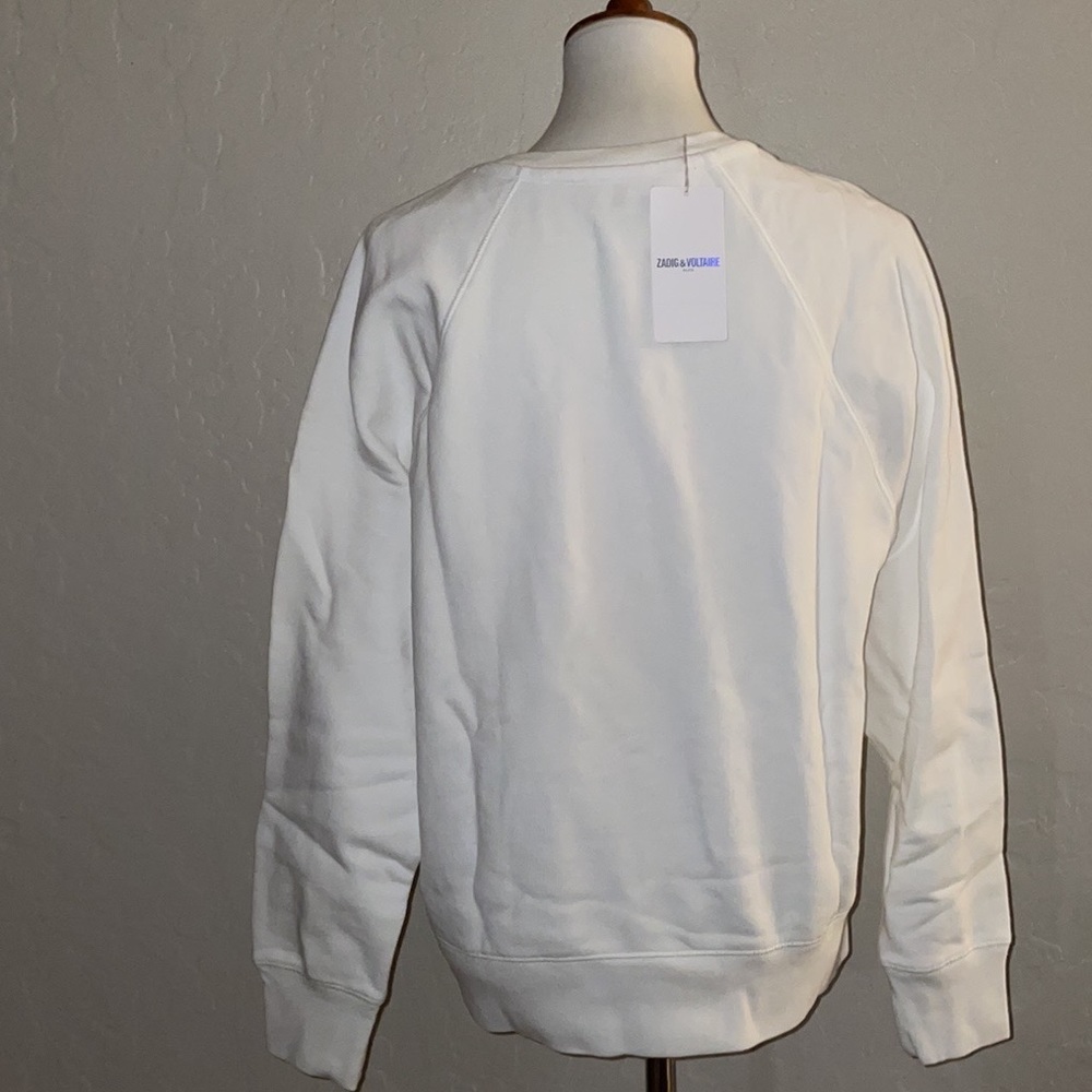 🎉HP🎉NEW Zadig And Voltaire White Upper Gold/Slv Glitter Skull Sweatshirt Sz M✨ - Picture 11 of 13
